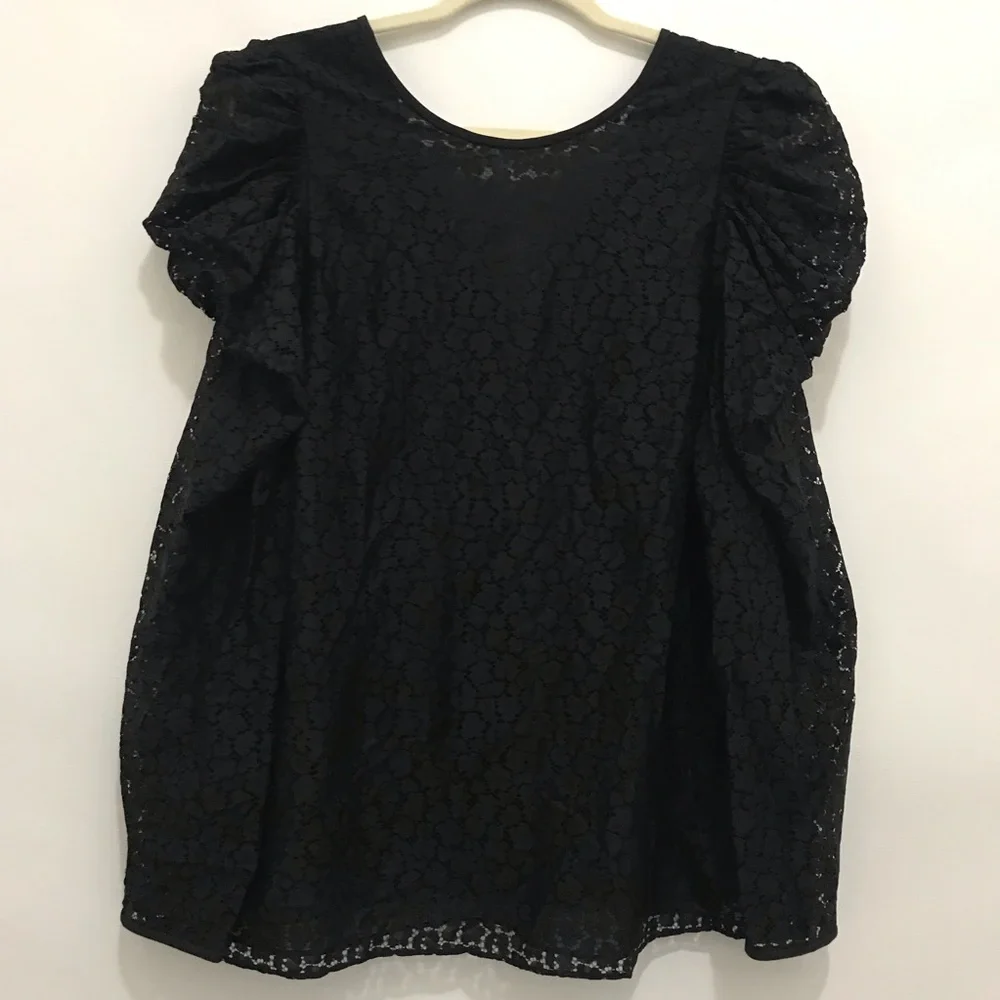 Kate Spade New York Flora Lace Puff Sleeve Blouse Size 14